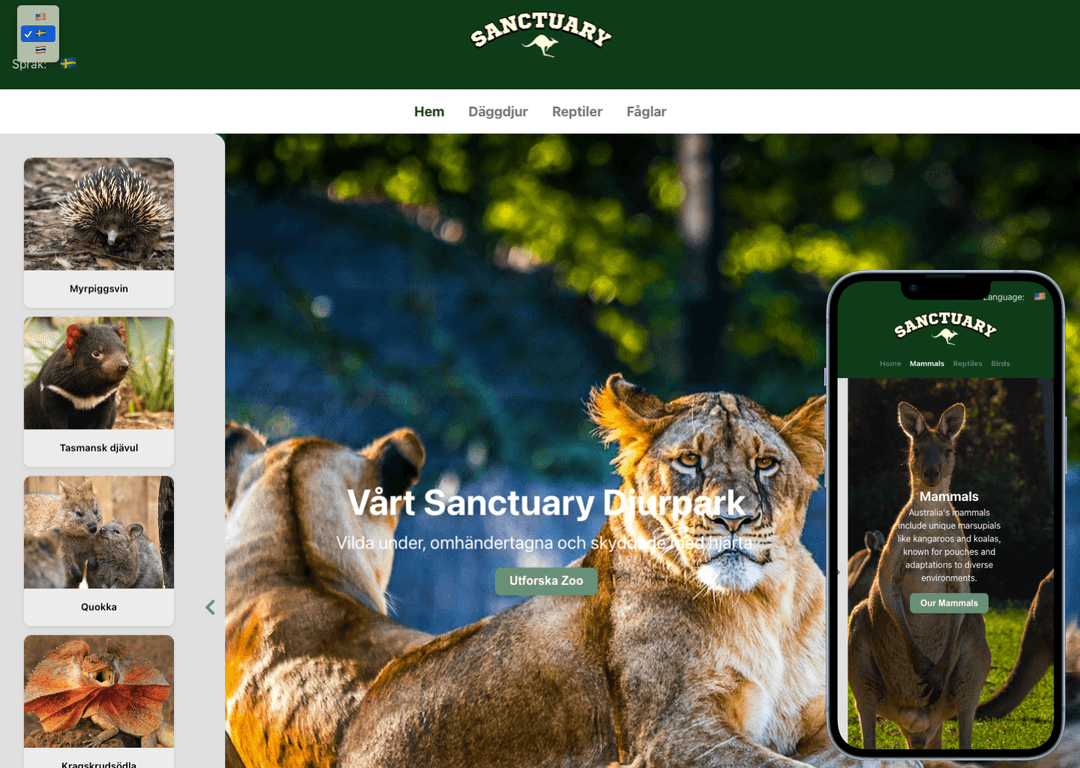 Sanctuary Zoo Website
